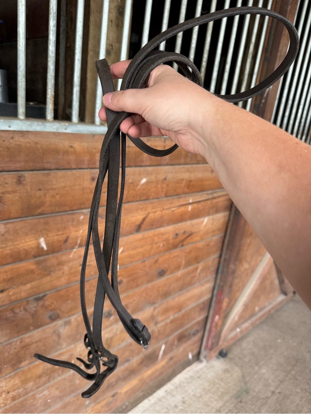 Plain brown leather equestrian curb reins